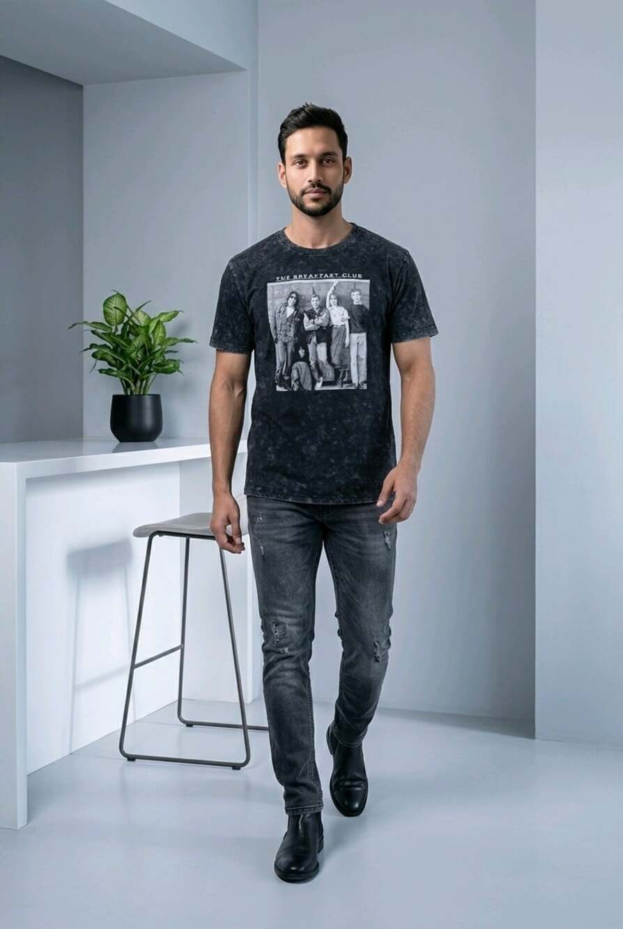 Officially Licensed The Breakfast Club Graphic Acid-Wash charcoal T-Shirt Y2K